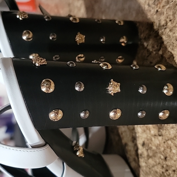 Versace Medusa Studded White Leather Platform Sandals - Picture 4 of 17